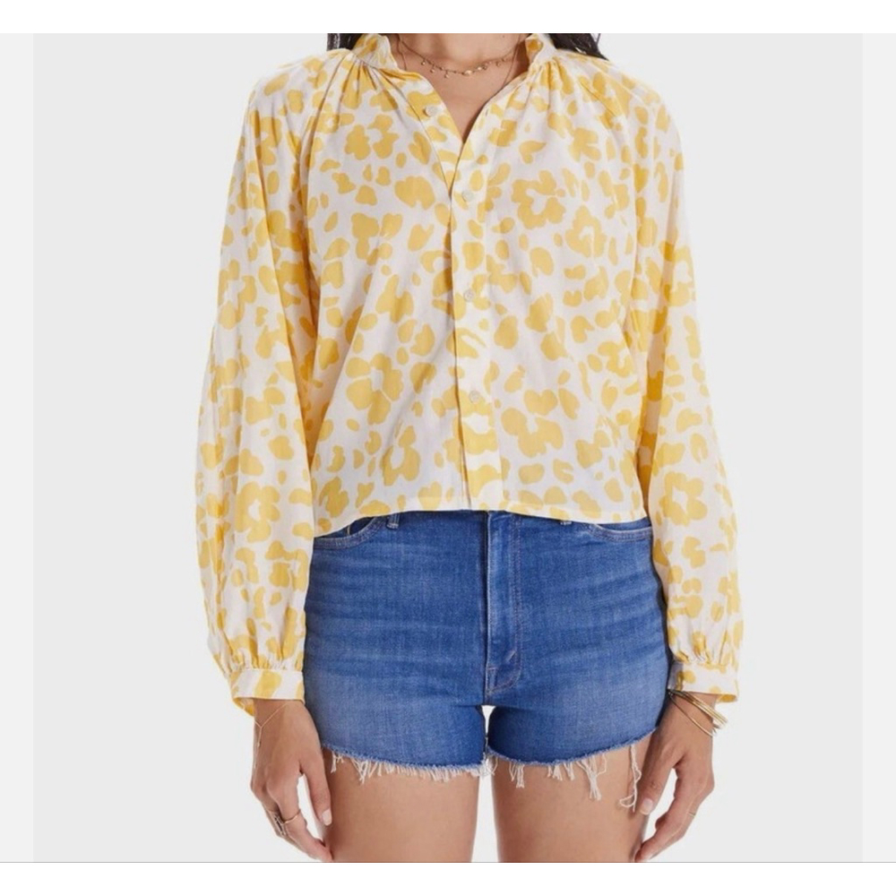 MOTHER THE SUNBURST COTTON LEOPARD FLORAL PRINT TOP. MADE IN USA. SZ XS